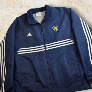 Adidas Jacket Size Medium Notre Dame Fighting Irish Navy Blue 3 Stripe Oversized
